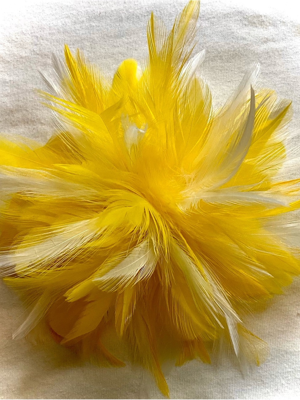 Bright yellow & white. Feather Fascinator Hair Clip. Handmade in the USA.
